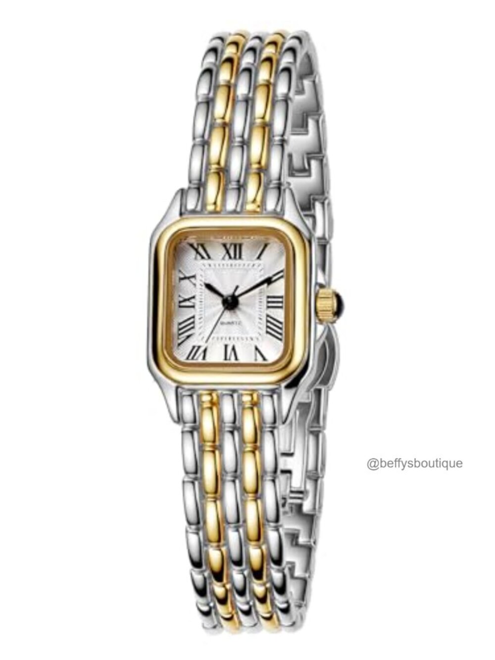 Square Roman Numeral Dress Watch with Gold Plated Two-Tone Stainless Steel Band